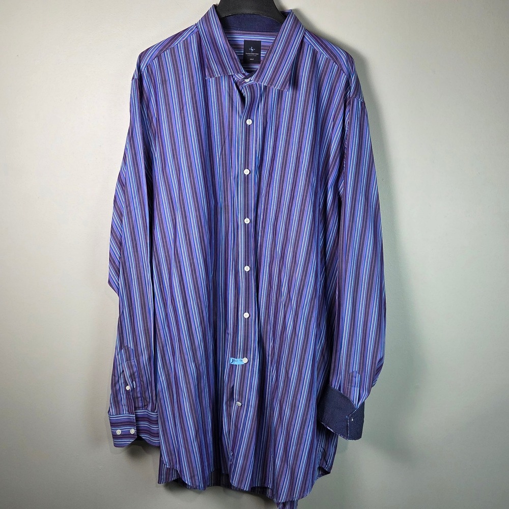 Tailorbyrd Button Down Shirt Mens 4XLT Blue Purple Stripe Good Flamingo Logo